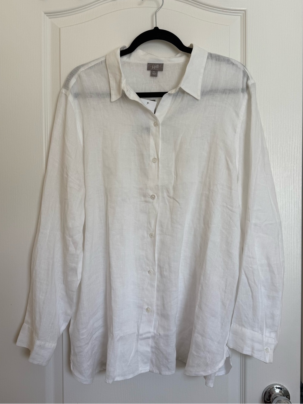 J Jill 100% White Linen Button-Up Collared Shirt Women's XL Natural Fiber Beach